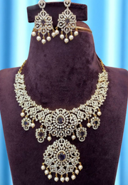 Stunning GJ polish short necklace with purple stone and uncut stone -pairing with beautiful earrings